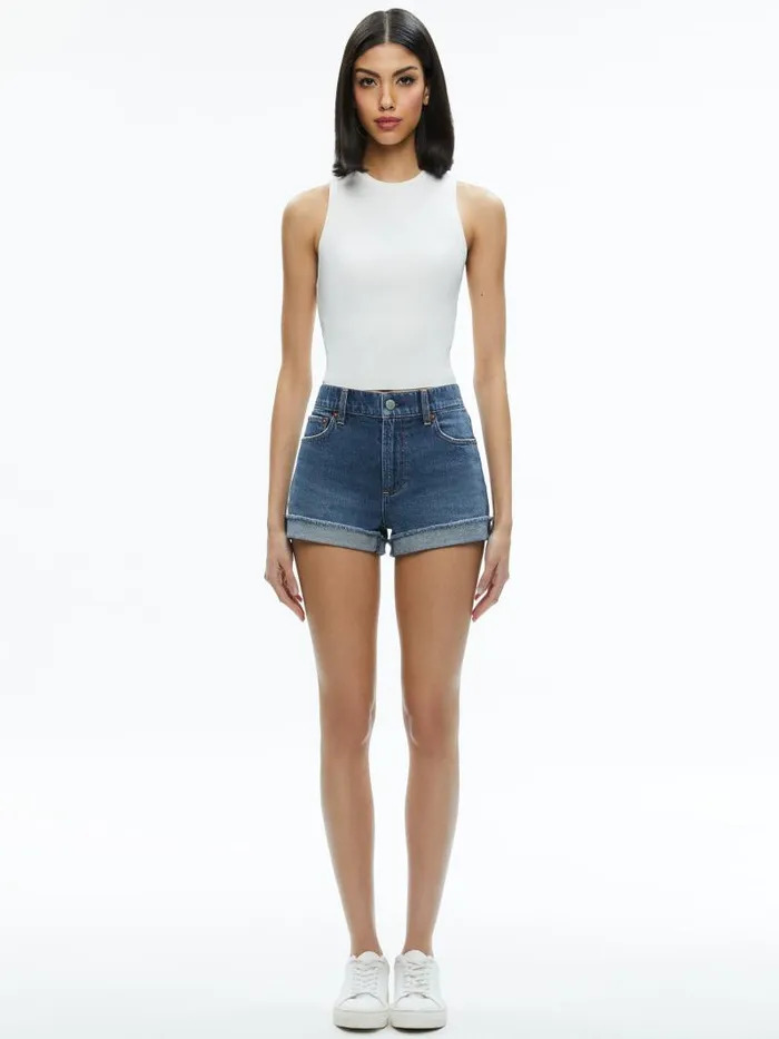 Alice Olivia TRISH LOW RISE CUFFED DENIM SHORT Lola Blue Women Shorts
