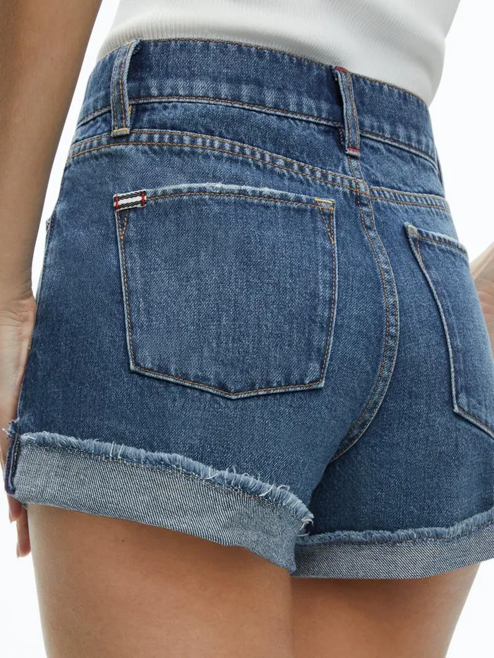 Alice Olivia TRISH LOW RISE CUFFED DENIM SHORT Lola Blue Women Shorts