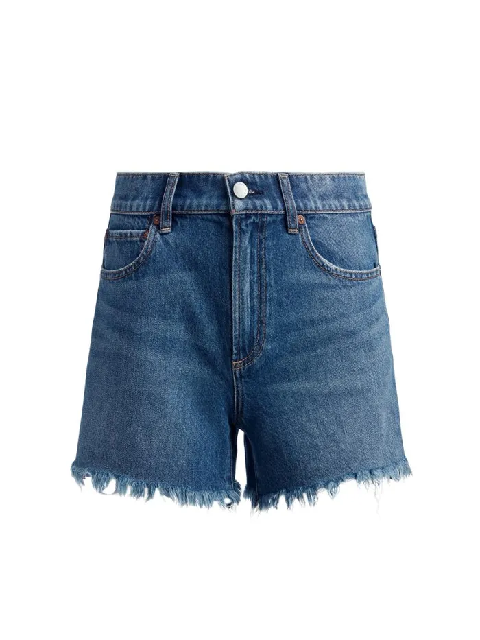 Alice Olivia TRISH LOW RISE CUFFED DENIM SHORT Lola Blue Women Shorts