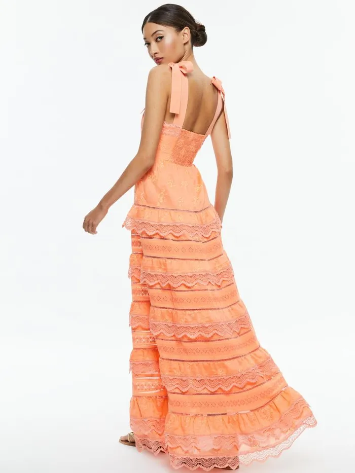 Alice Olivia VEGA SLEEVELESS TIERED MAXI DRESS Coral Women Dresses