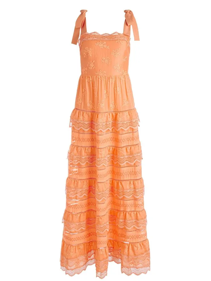 Alice Olivia VEGA SLEEVELESS TIERED MAXI DRESS Coral Women Dresses