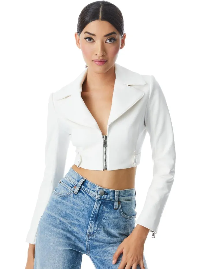 Alice Olivia YARDLEY VEGAN LEATHER CROPPED JACKET Black Women Jackets Coats