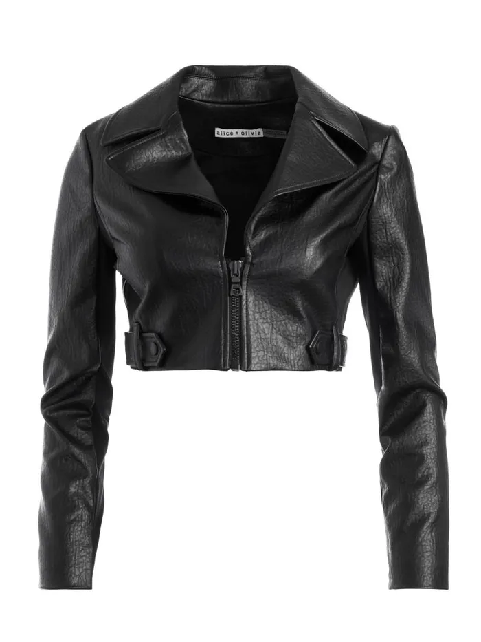 Alice Olivia YARDLEY VEGAN LEATHER CROPPED JACKET Black Women Jackets Coats