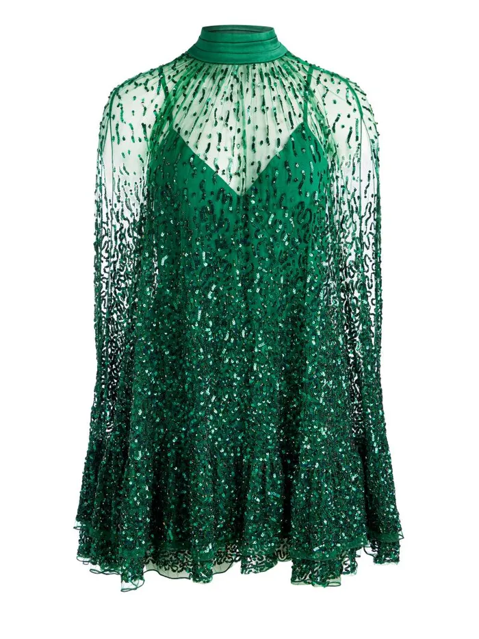 Alice Olivia ZENON EMBELLISHED CAPE MINI DRESS Blacksilver Women Dresses