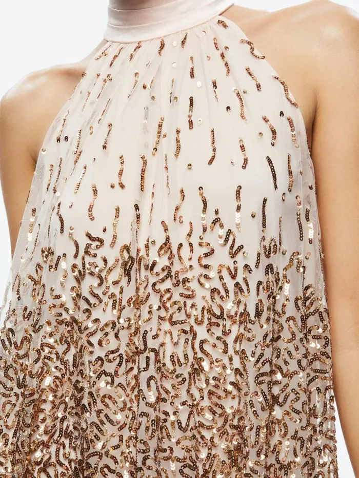 Alice Olivia ZENON EMBELLISHED MINI DRESS Pearl Blushrose Gold Women Dresses