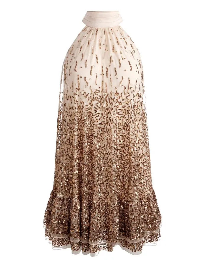 Alice Olivia ZENON EMBELLISHED MINI DRESS Pearl Blushrose Gold Women Dresses