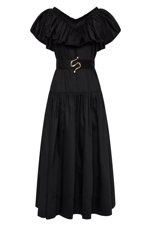 Alma Bubble Frill Midi Dress Black Women Aje Midi Dresses