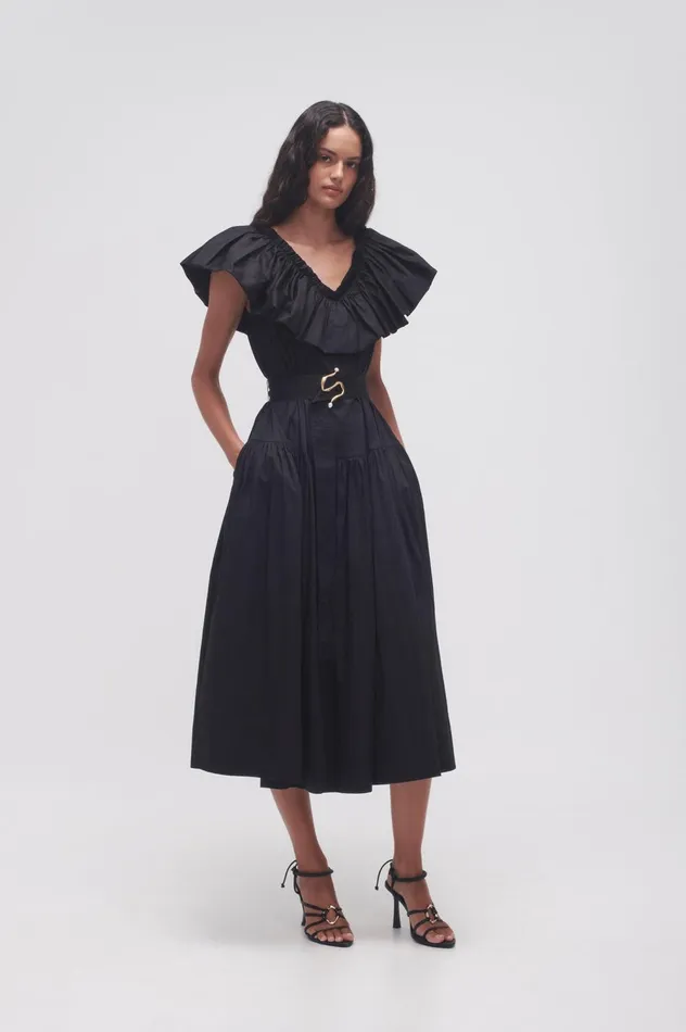 Alma Bubble Frill Midi Dress Black Women Aje Midi Dresses