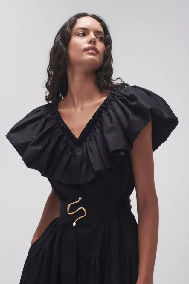 Alma Bubble Frill Midi Dress Black Women Aje Midi Dresses