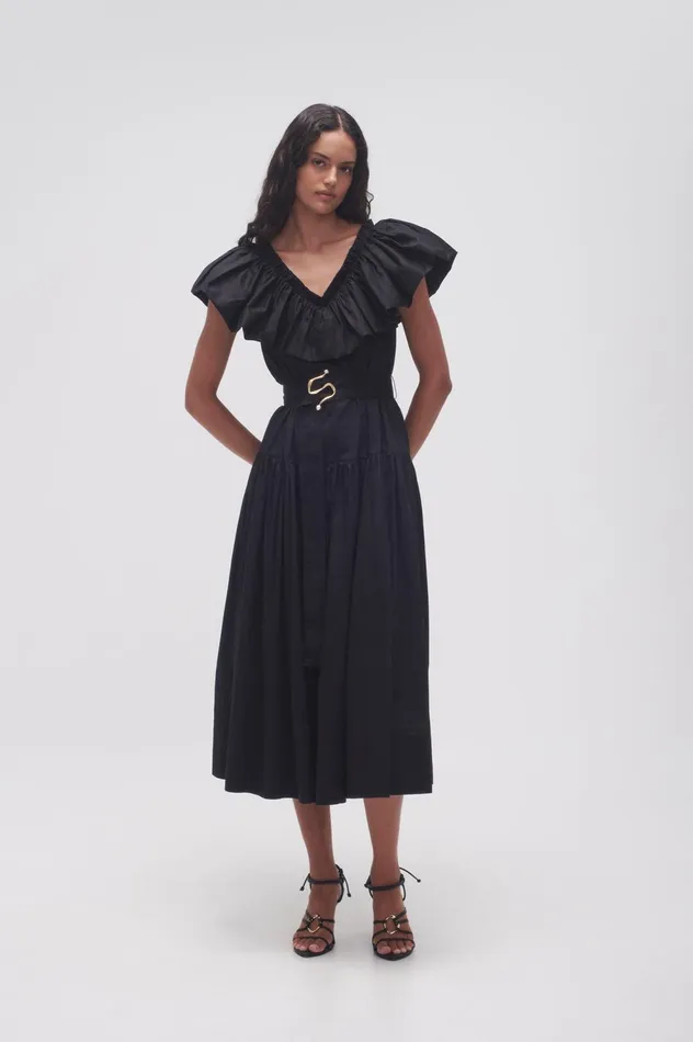 Alma Bubble Frill Midi Dress Black Women Aje Midi Dresses