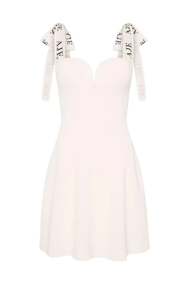 Amber Knit Tie Shoulder Mini Dress Ivory Women Aje Body 038 Crepe Knit