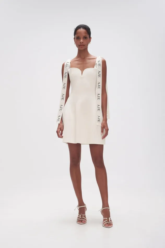 Amber Knit Tie Shoulder Mini Dress Ivory Women Aje Body 038 Crepe Knit