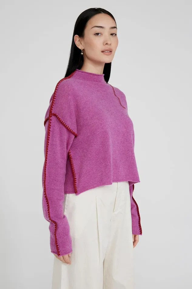 Annie Cashmere Cropped Sweater Violet Women Chan Luu Knitwear