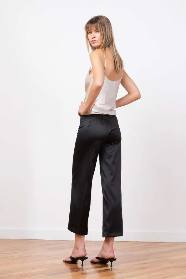 Avenue Montaigne ALEX Satin Black Women Pants