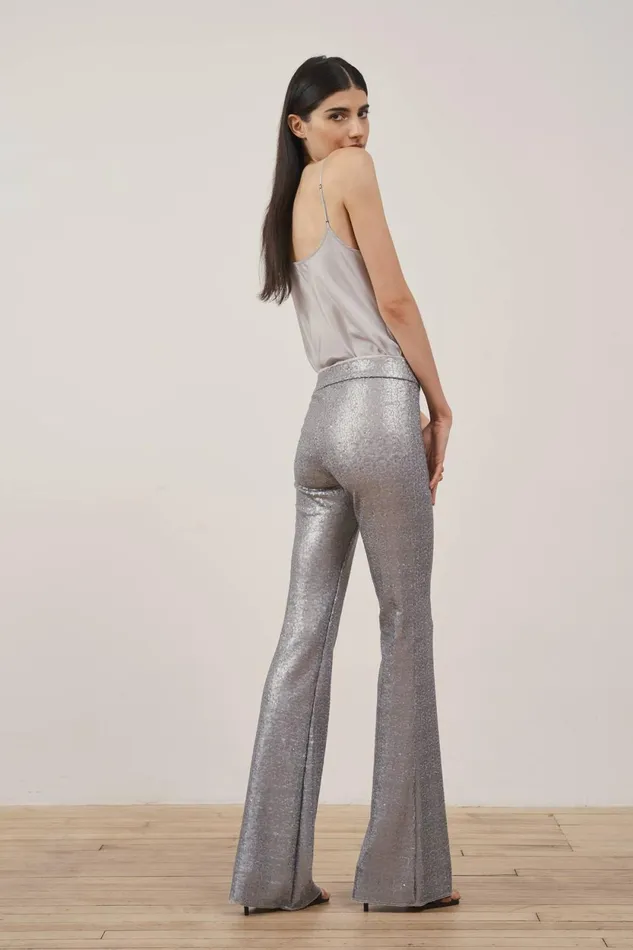 Avenue Montaigne BELLINI Sequins Silver Women Pants Avenue Montaigne BELLINI Sequins Silver Women Pants
