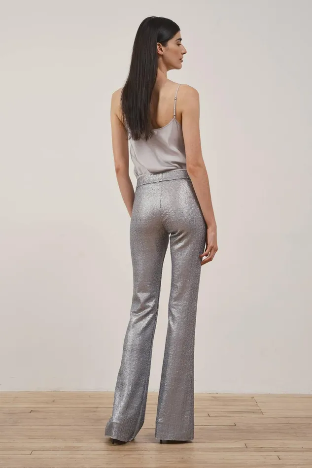 Avenue Montaigne BELLINI Sequins Silver Women Pants Avenue Montaigne BELLINI Sequins Silver Women Pants