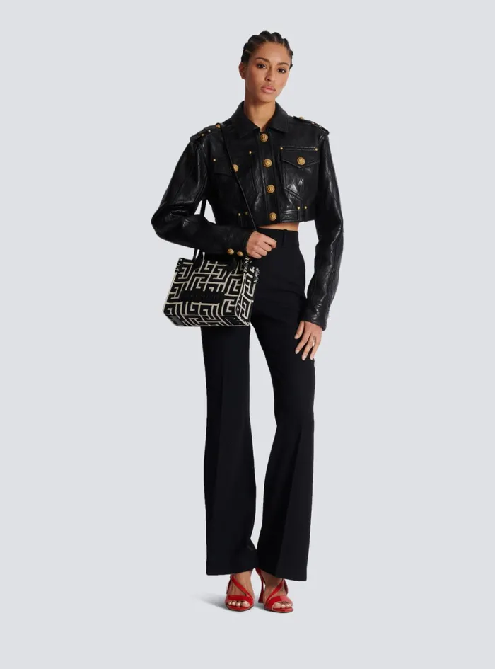 BArmy Monogrammed Jacquard And Leather Tote Bag Black Women Balmain Handbags