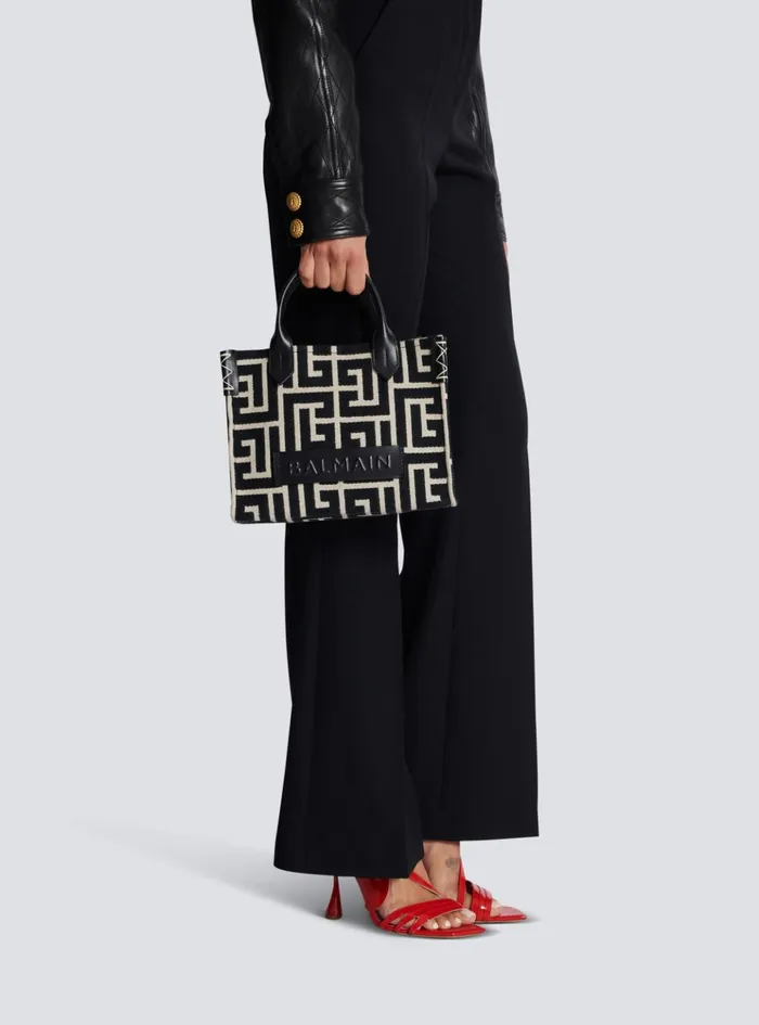 BArmy Monogrammed Jacquard And Leather Tote Bag Black Women Balmain Handbags