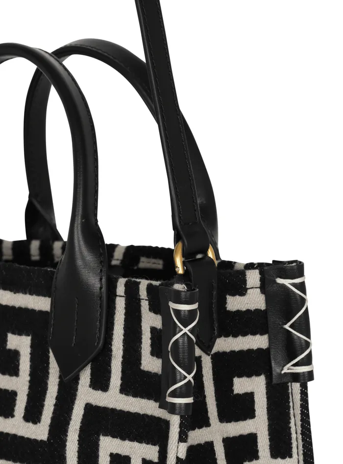 BArmy Monogrammed Jacquard And Leather Tote Bag Black Women Balmain Handbags