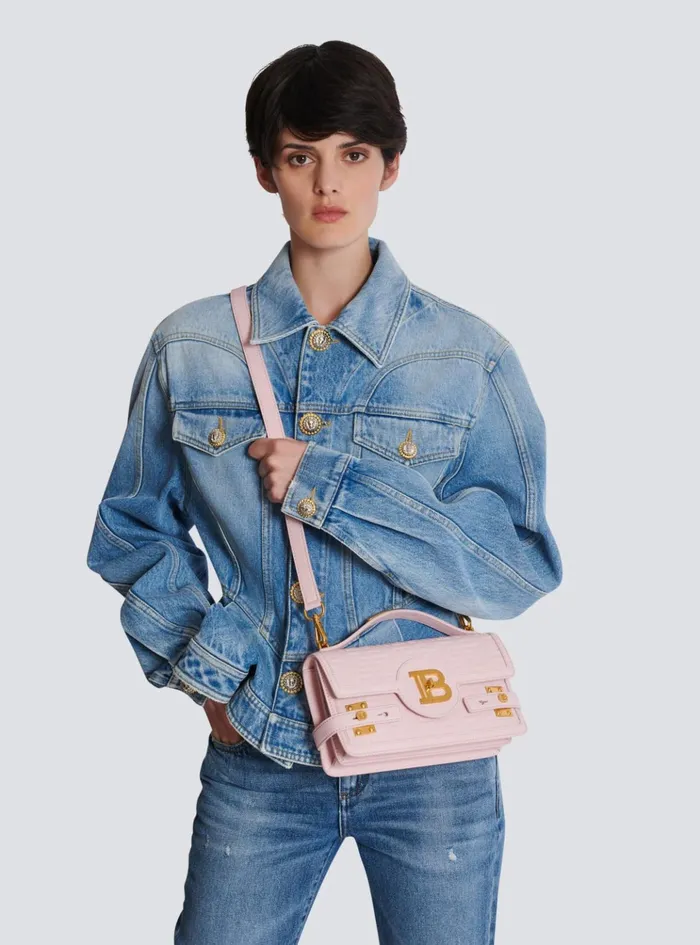 BBuzz 24 Grained Monogram Leather Shoulder Bag Pink Women Balmain Handbags