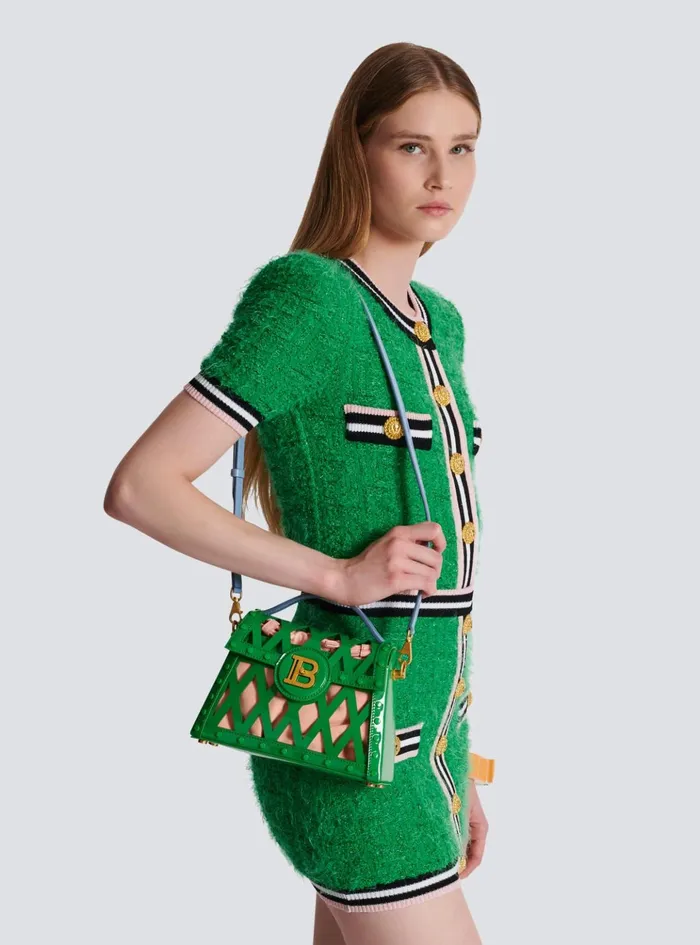 BBuzz Dynasty Bag In Diamond Patent Leather Green Women Balmain Handbags