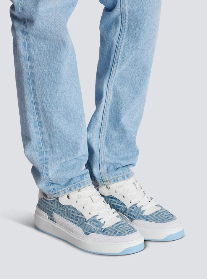 BCourt Flip Sneakers In Monogrammed Denim Navy Men Balmain Sneakers