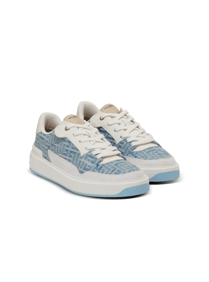BCourt Flip Sneakers In Monogrammed Denim Navy Men Balmain Sneakers