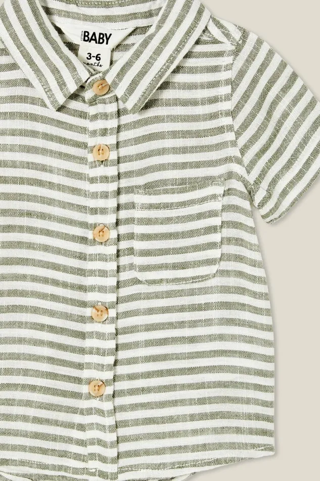Baby Tops Jackets and Sweaters Cotton On Leonard Button Down Shirt Swag Greenvanilla Stripe