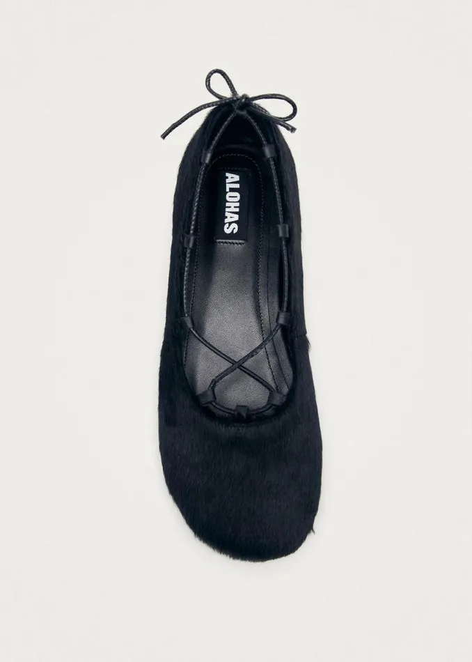 Ballet Flats Women ALOHAS Hollis Soft Black Leather Ballet Flats