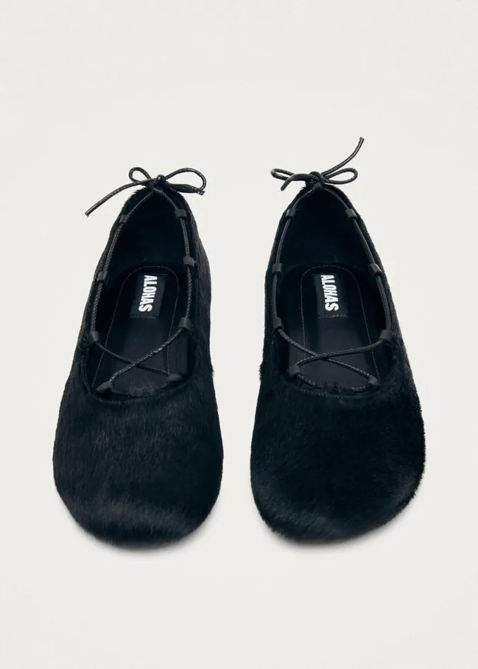 Ballet Flats Women ALOHAS Hollis Soft Black Leather Ballet Flats