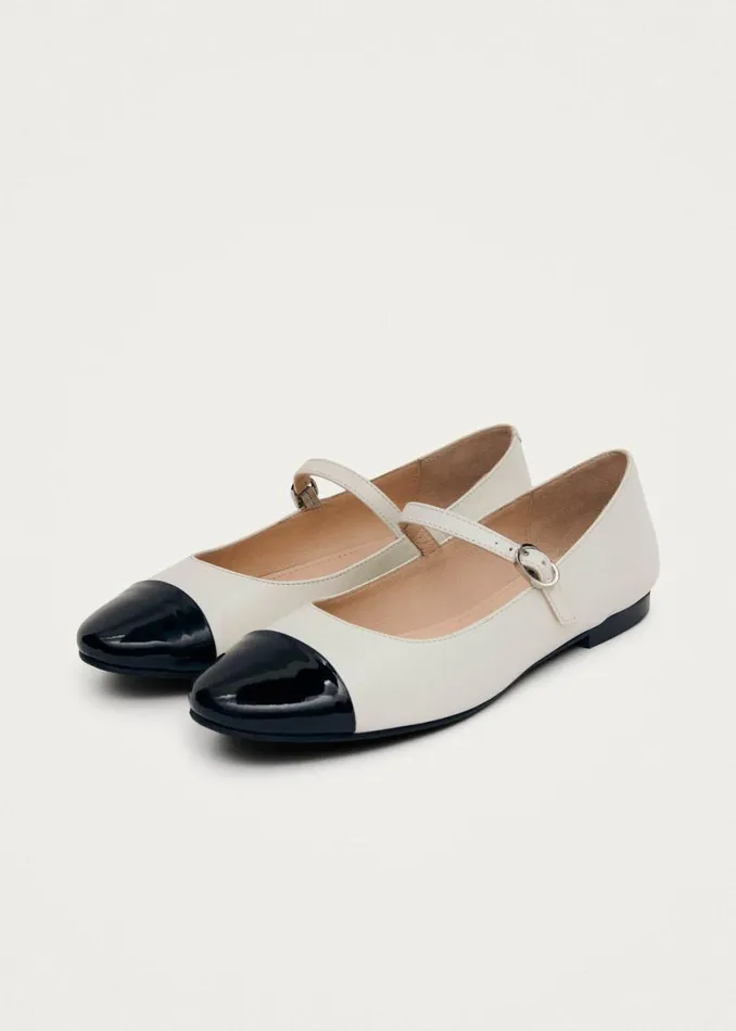 Ballet Flats Women ALOHAS Musa Bicolor Black Cream Leather Ballet Flats
