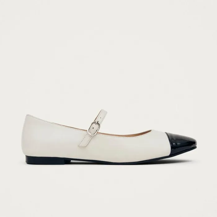 Ballet Flats Women ALOHAS Musa Bicolor Black Cream Leather Ballet Flats