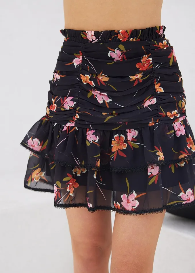 Beachy Oasis Mini Skirt Blackmultifloral Women Lost Wander Skirts