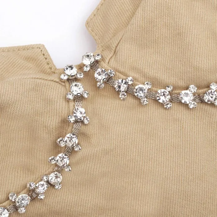 Beige Diamante Denim Mini Dress Women Self Portrait Dresses Beige Diamante Denim Mini Dress Women Self Portrait Dresses