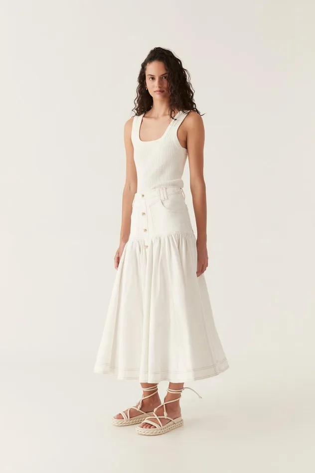 Belmond Denim Midi Skirt White Women Aje Skirts