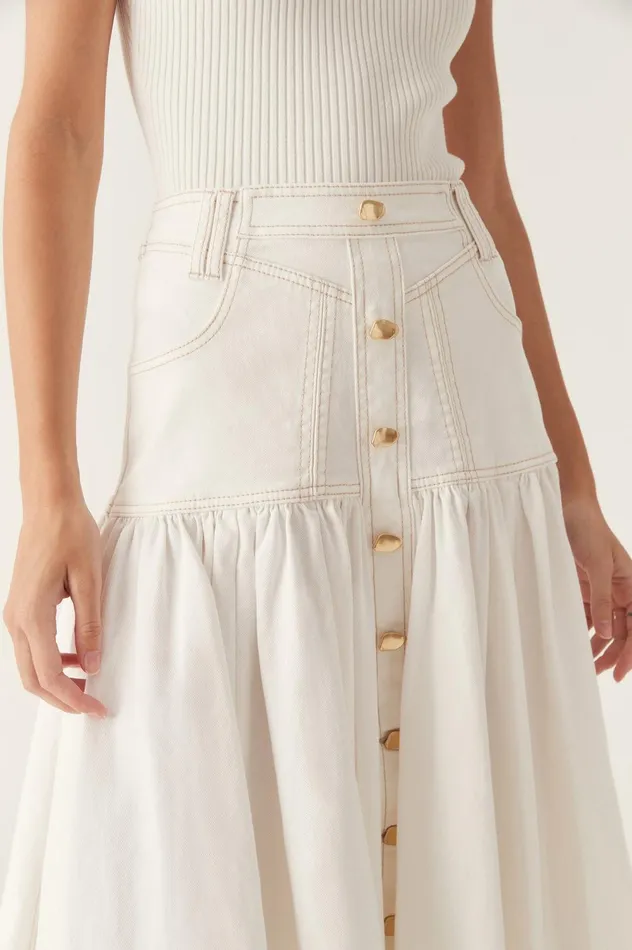 Belmond Denim Midi Skirt White Women Aje Skirts