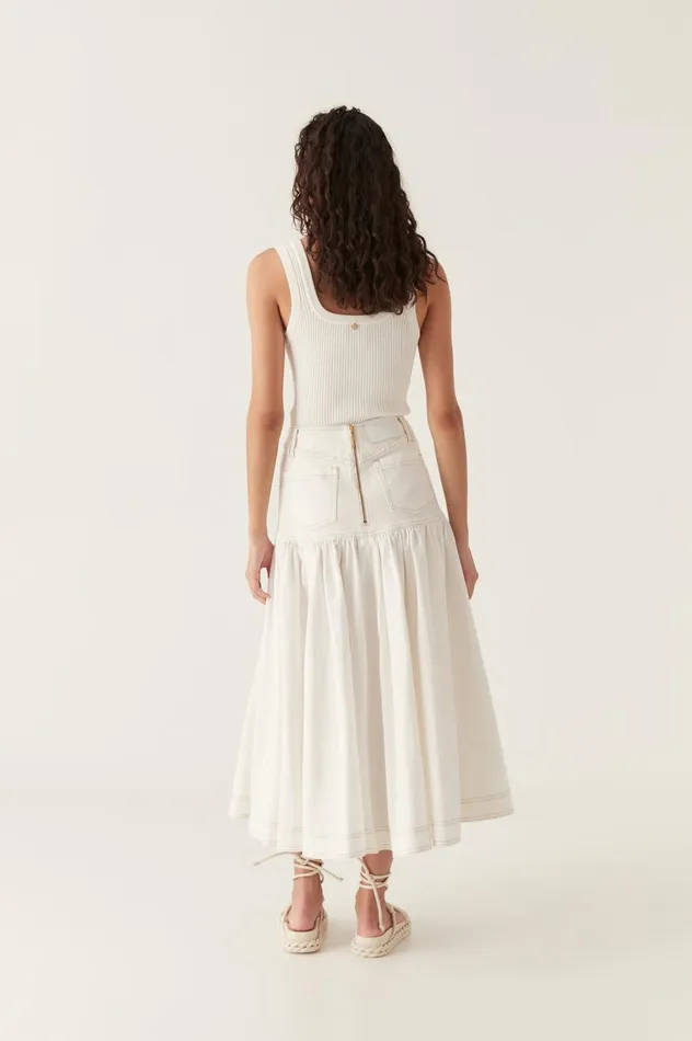 Belmond Denim Midi Skirt White Women Aje Skirts