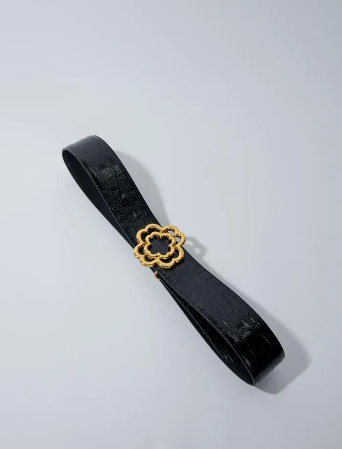 Belts Women Maje CrocEffect Leather Double M Belt Black