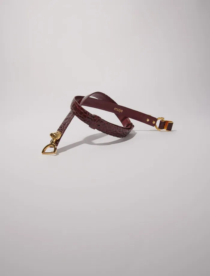 Belts Women Maje Thin Leather Belt With Lion Bit Burgundy