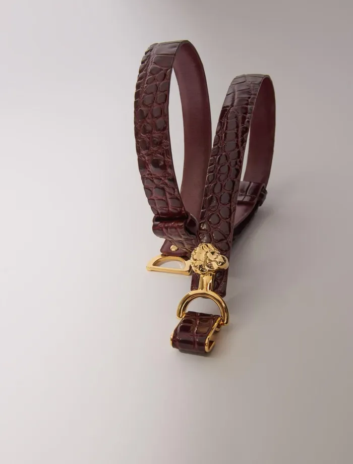 Belts Women Maje Thin Leather Belt With Lion Bit Burgundy