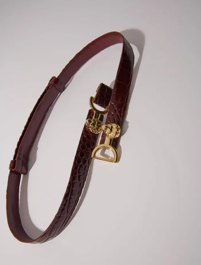 Belts Women Maje Thin Leather Belt With Lion Bit Burgundy