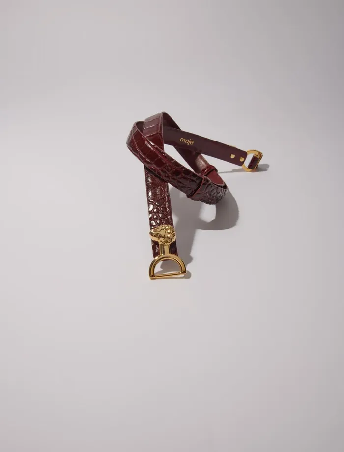 Belts Women Maje Thin Leather Belt With Lion Bit Burgundy