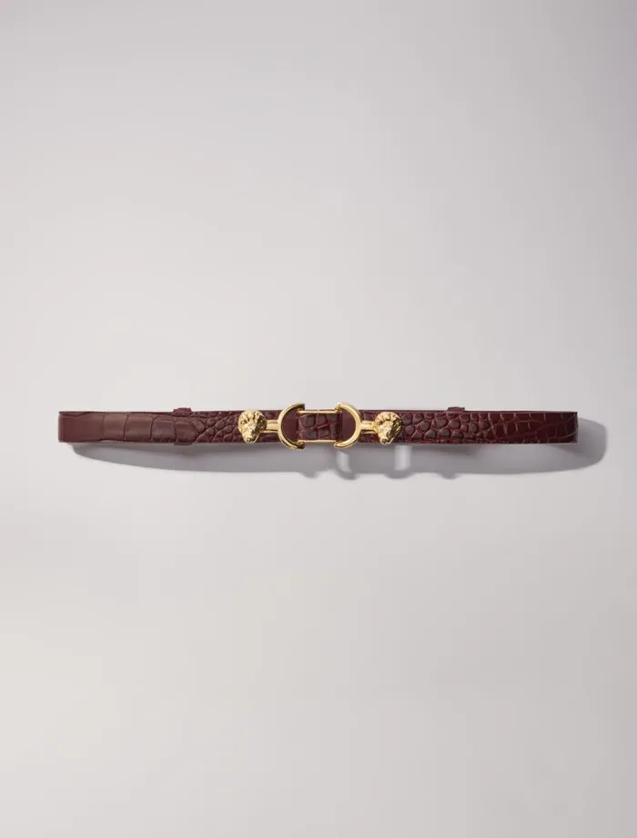 Belts Women Maje Thin Leather Belt With Lion Bit Burgundy