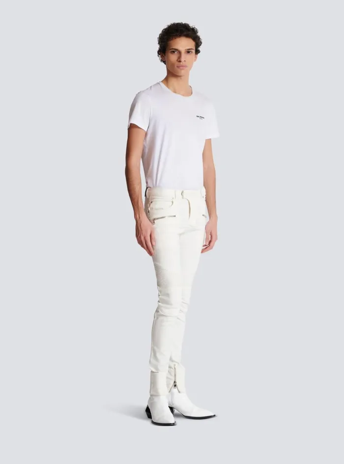 Biker Jeans In White Denim White Men Balmain Denim