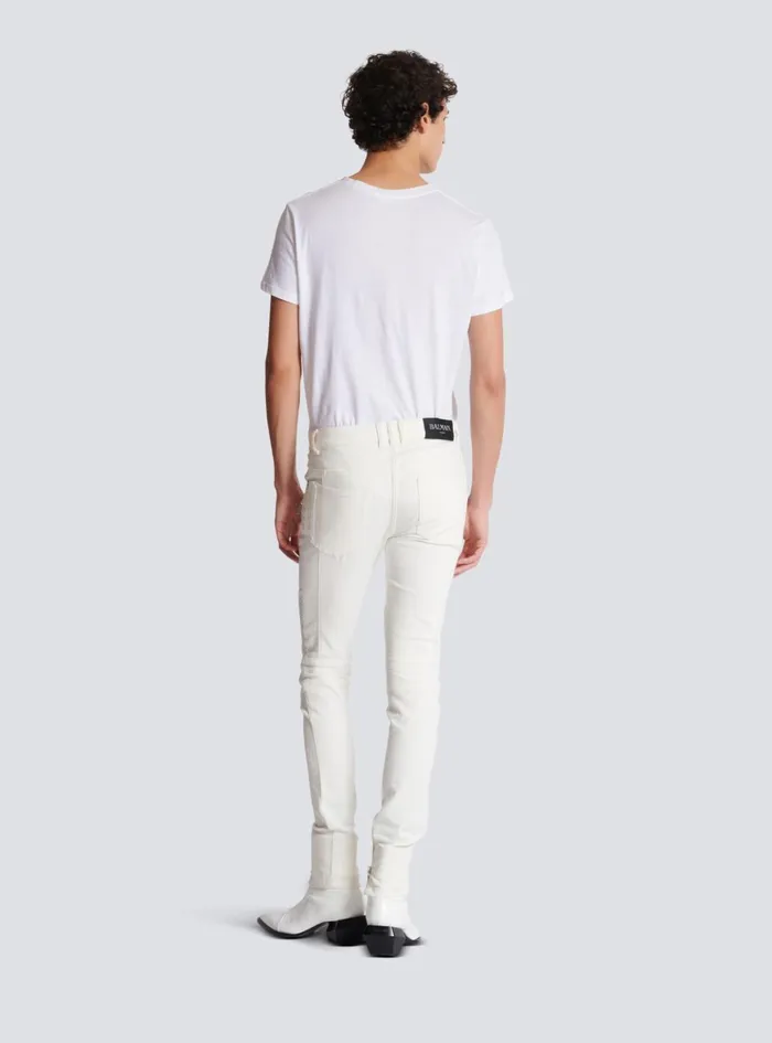 Biker Jeans In White Denim White Men Balmain Denim