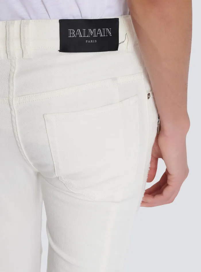 Biker Jeans In White Denim White Men Balmain Denim