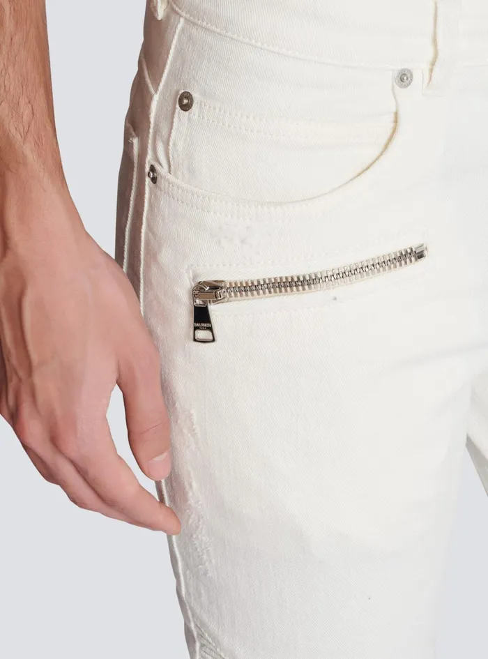 Biker Jeans In White Denim White Men Balmain Denim