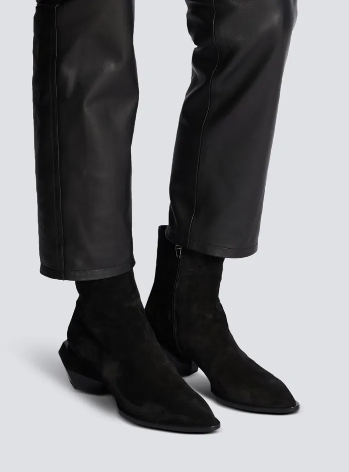 Billy Suede Ankle Boots With Diamond Heel Black Men Balmain Boots And Rangers