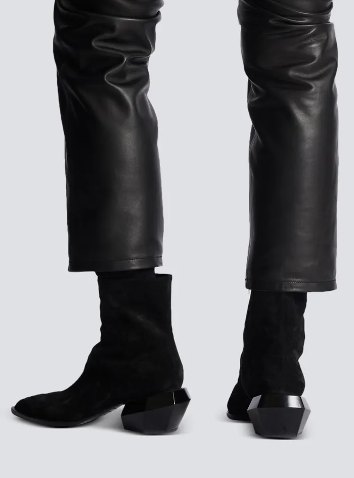 Billy Suede Ankle Boots With Diamond Heel Black Men Balmain Boots And Rangers
