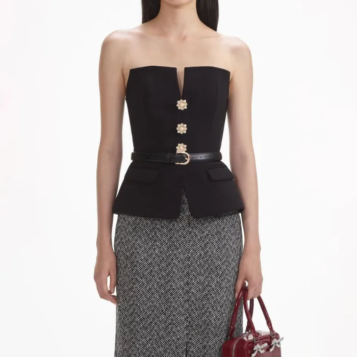 Black Crepe Bandeau Top Women Self Portrait Tops Black Crepe Bandeau Top Women Self Portrait Tops